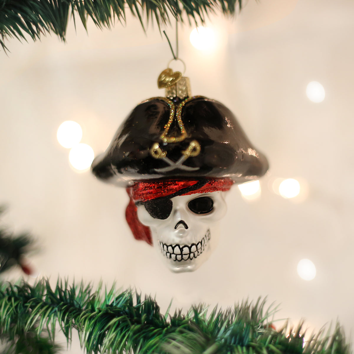 Jolly Roger Pirate Skull Glass Ornament