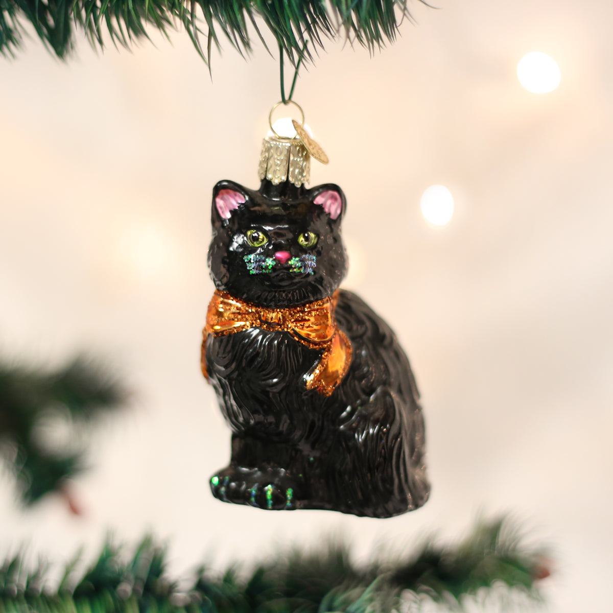 Halloween Black Cat Glass Ornament