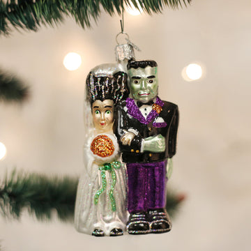 Frankenstein & Bride Glass Ornament