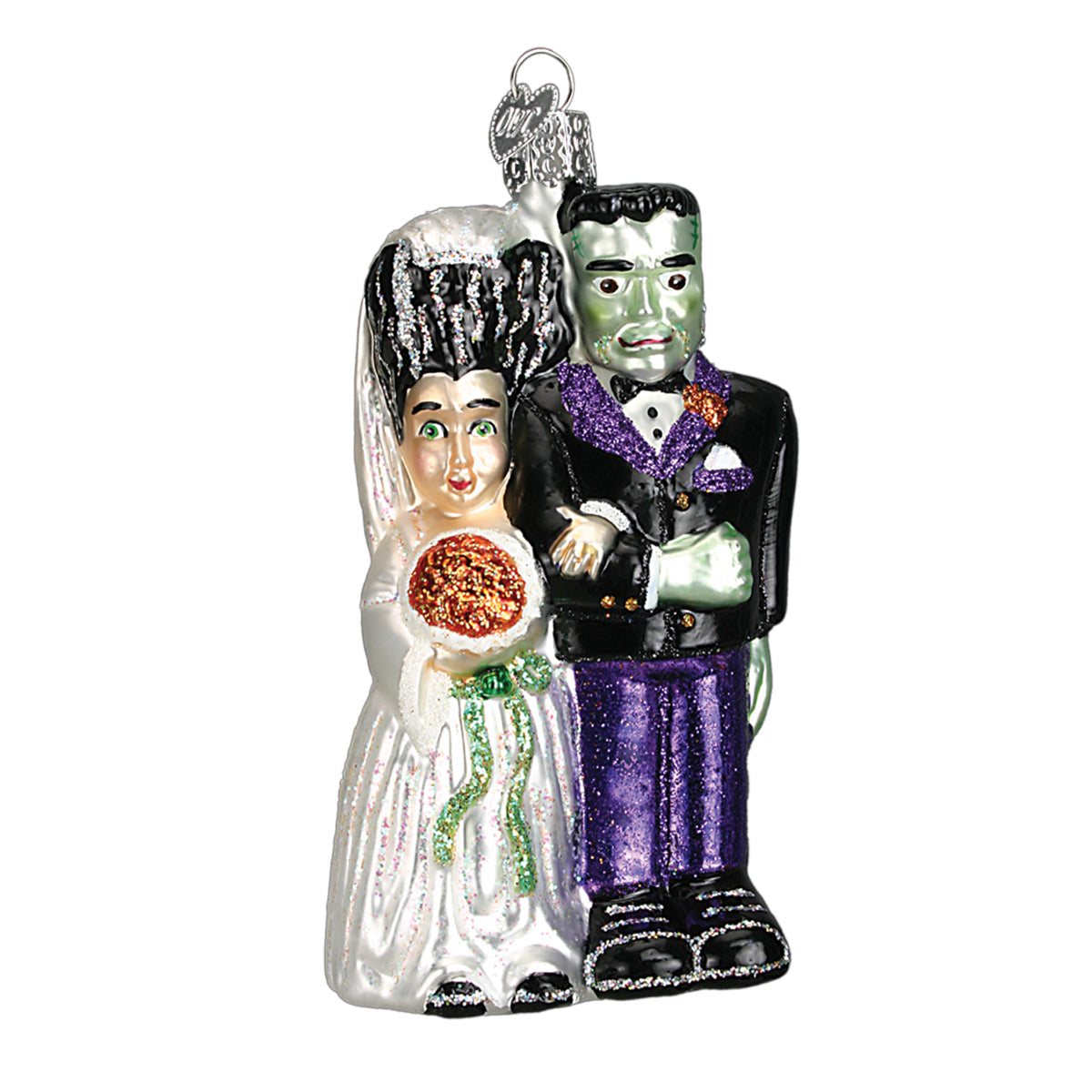 Frankenstein & Bride Glass Ornament