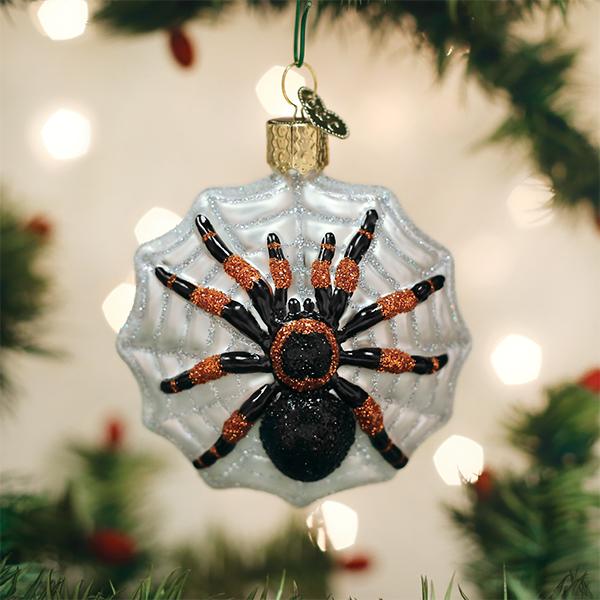 Tarantula on Web Glass Ornament