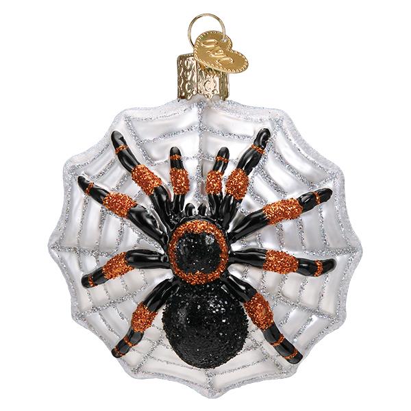 Tarantula on Web Glass Ornament
