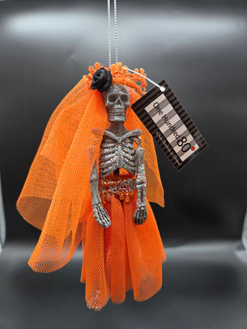 Dressed Skeleton Lady Halloween Ornament