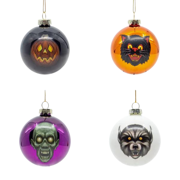 Ghoulish Glass Ornaments 4 Pack