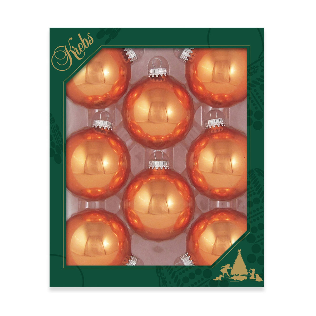 Orange Crush 2 5/8" Glass Ball Ornaments with Silver Crown Caps, 8-Pack