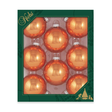 Orange Crush 2 5/8" Glass Ball Ornaments with Silver Crown Caps, 8-Pack