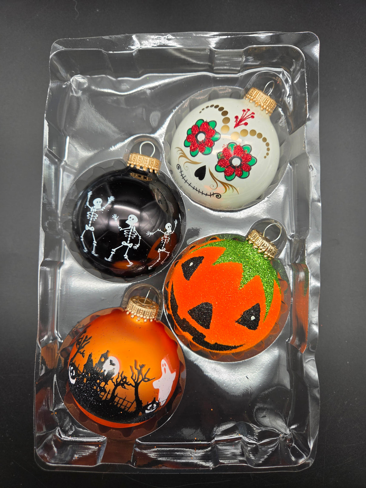 Halloween Glass Ball Ornament Set, 4-Pack (Assorted Designs)