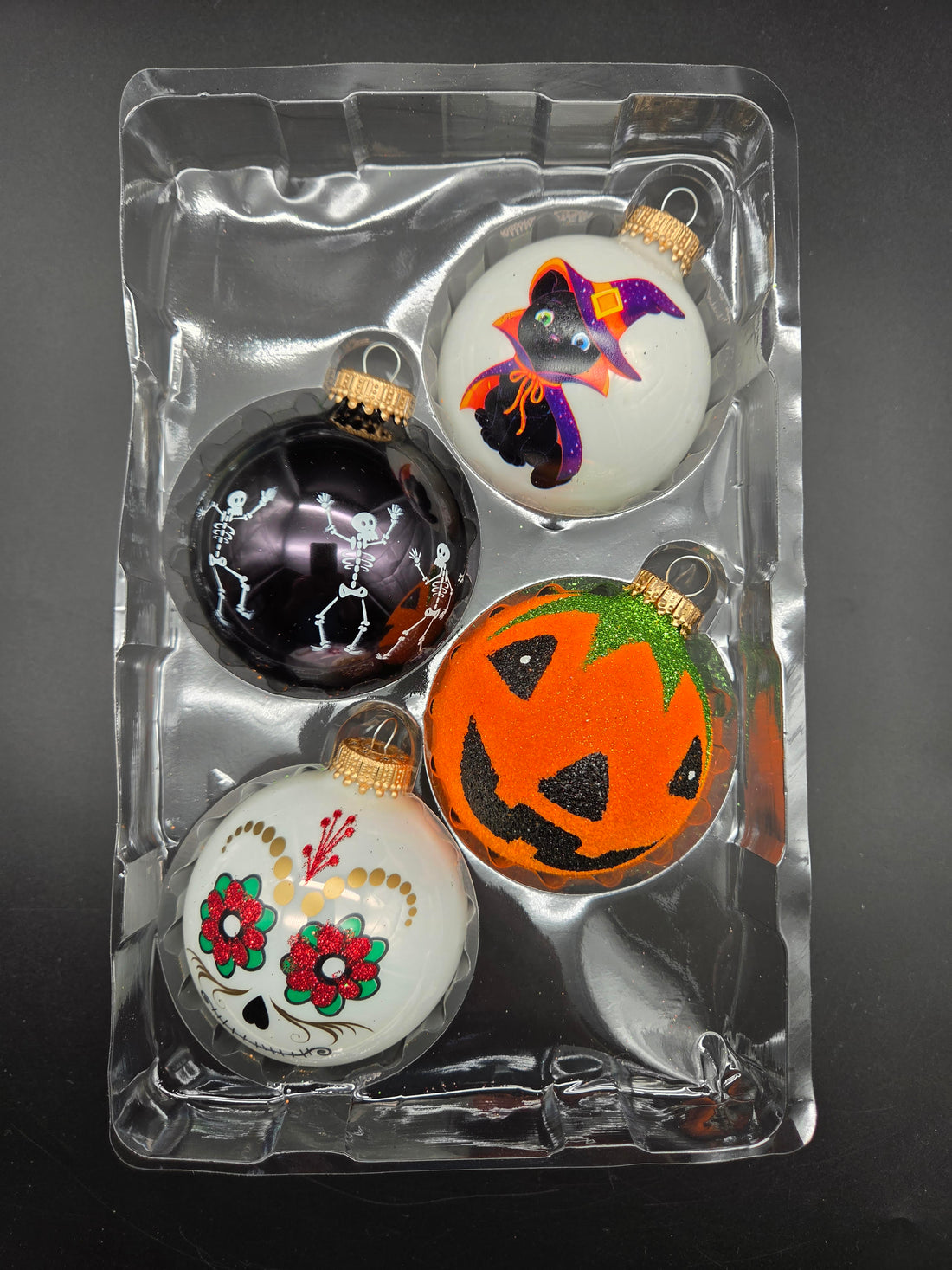 Halloween Glass Ball Ornament Set, 4-Pack (Assorted Designs)