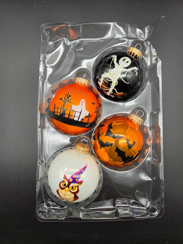 Halloween Glass Ball Ornament Set, 4-Pack (Assorted Designs)