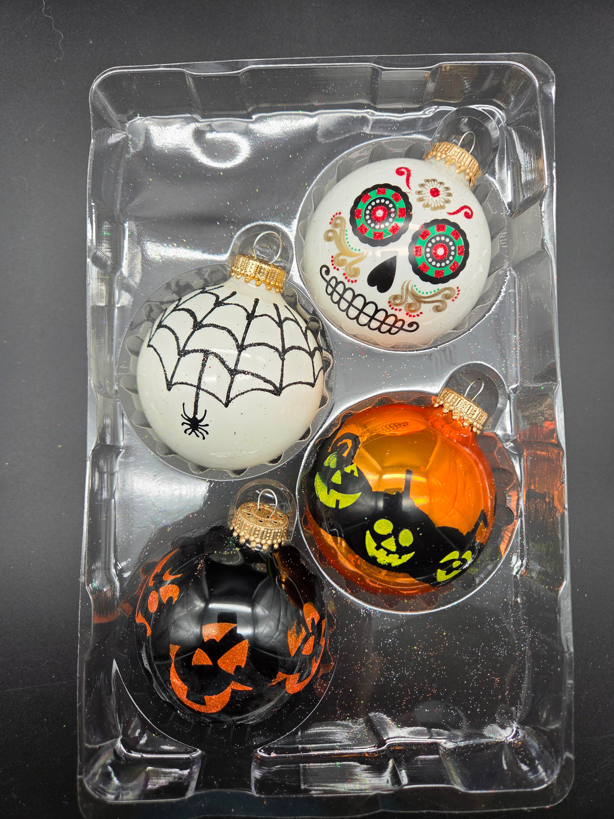 Halloween Glass Ball Ornament Set, 4-Pack (Assorted Designs)