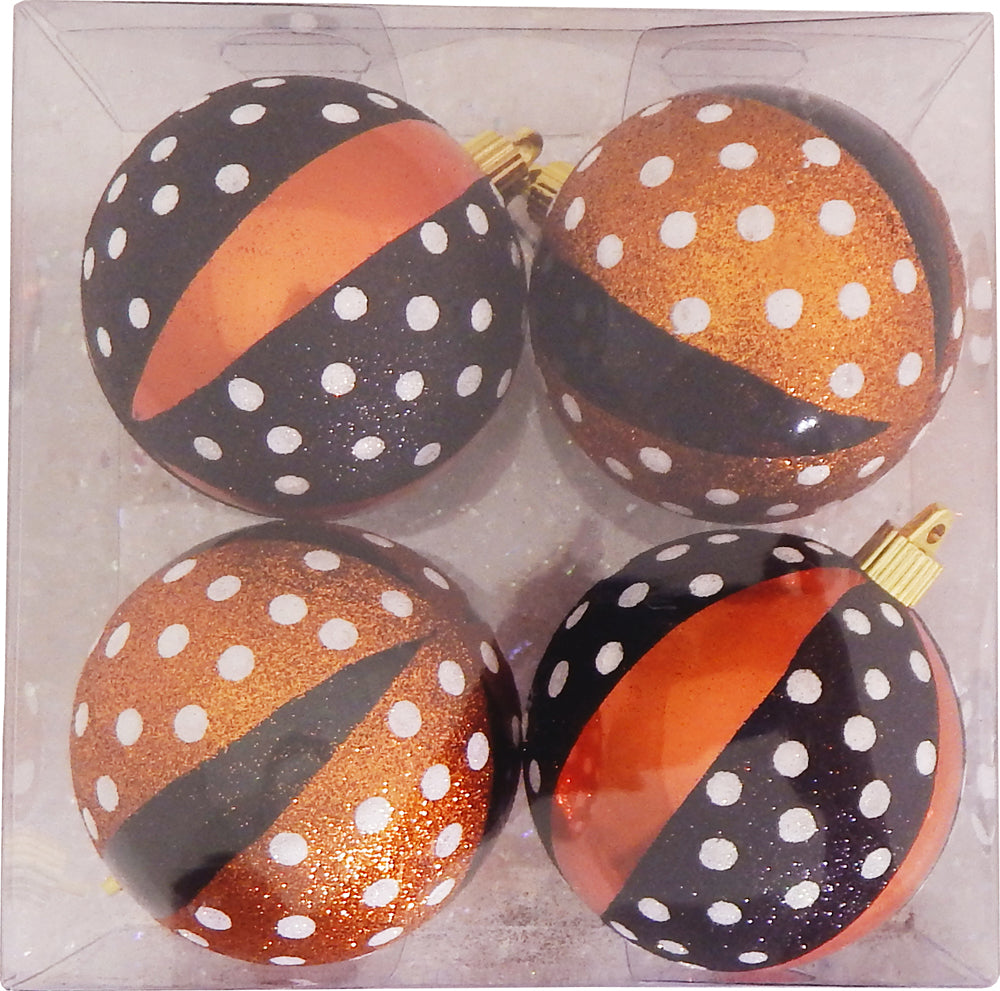 Onyx & Mandarin 100mm Shatterproof Polka Dot Ball Ornaments, 4-Pack
