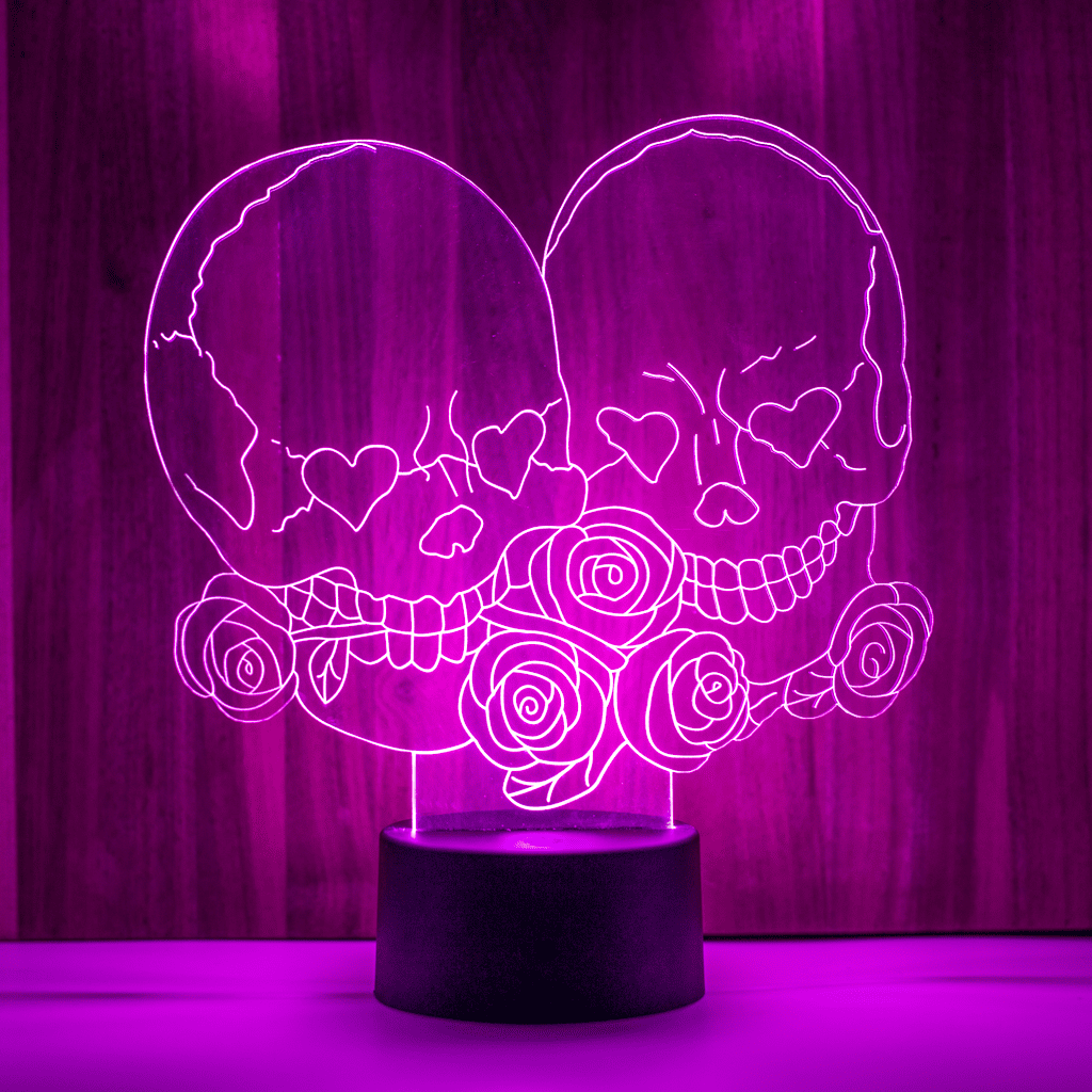 Valentines Skull Acrylic Lamp